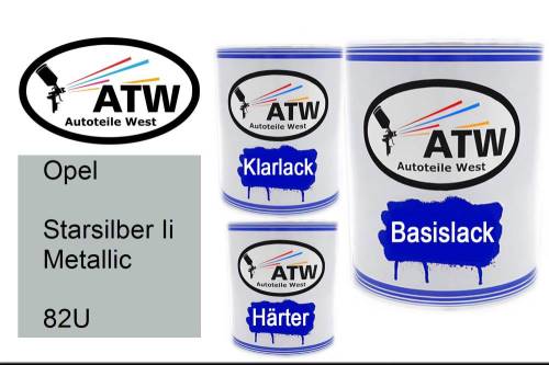 Opel, Starsilber Ii Metallic, 82U: 1L Lackdose + 1L Klarlack + 500ml Härter - Set, von ATW Autoteile West.